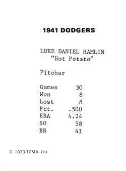 1973 TCMA 1941 Brooklyn Dodgers #NNO Luke Hamlin Back