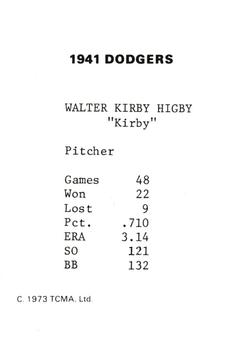 1973 TCMA 1941 Brooklyn Dodgers #NNO Kirby Higbe Back