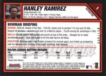 2007 Bowman Chrome - Blue Refractors #1 Hanley Ramirez Back