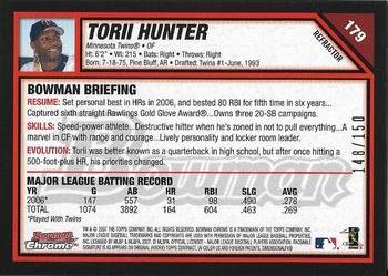 2007 Bowman Chrome - Blue Refractors #179 Torii Hunter Back