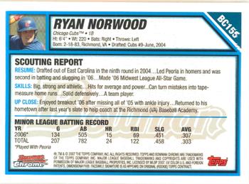 2007 Bowman Chrome - Prospects #BC155 Ryan Norwood Back