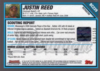 2007 Bowman Chrome - Prospects Blue Refractors #BC229 Justin Reed Back