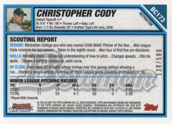 2007 Bowman Chrome - Prospects Refractors #BC173 Christopher Cody Back