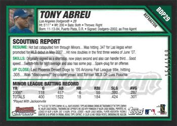 2007 Bowman Draft Picks & Prospects - Chrome Blue Refractors #BDP29 Tony Abreu Back