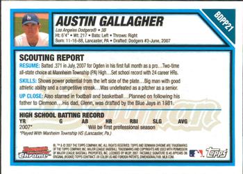 2007 Bowman Draft Picks & Prospects - Chrome Prospects #BDPP21 Austin Gallagher Back