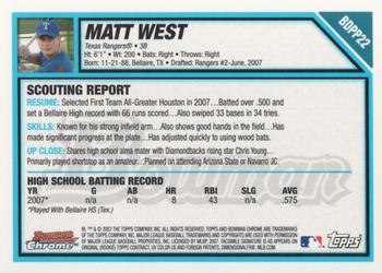 2007 Bowman Draft Picks & Prospects - Chrome Prospects #BDPP22 Matt West Back
