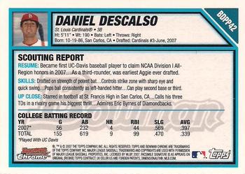 2007 Bowman Draft Picks & Prospects - Chrome Prospects #BDPP42 Daniel Descalso Back