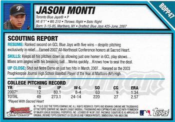 2007 Bowman Draft Picks & Prospects - Chrome Prospects #BDPP47 Jason Monti Back