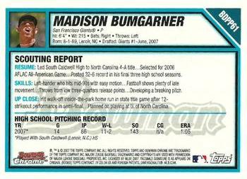 2007 Bowman Draft Picks & Prospects - Chrome Prospects #BDPP61 Madison Bumgarner Back