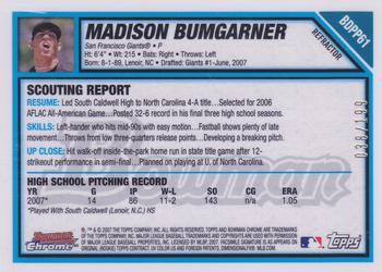 2007 Bowman Draft Picks & Prospects - Chrome Prospects Blue Refractors #BDPP61 Madison Bumgarner Back