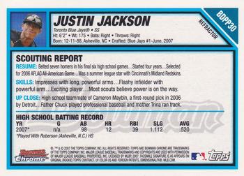 2007 Bowman Draft Picks & Prospects - Chrome Prospects Refractors #BDPP30 Justin Jackson Back