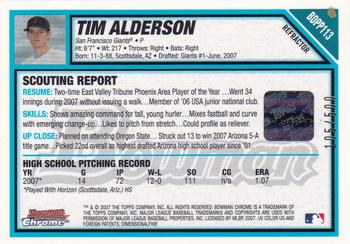 2007 Bowman Draft Picks & Prospects - Chrome Prospects Refractors #BDPP113 Tim Alderson Back