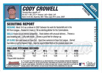 2007 Bowman Draft Picks & Prospects - Chrome Prospects X-Fractors #BDPP1 Cody Crowell Back