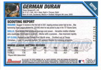 2007 Bowman Draft Picks & Prospects - Futures Game Chrome Prospects Bases #BDPP88 German Duran Back