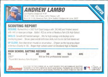 2007 Bowman Draft Picks & Prospects - Prospects #BDPP28 Andrew Lambo Back