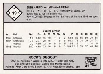 1989 Rock's Dugout Wichita Wranglers Red Border #NNO Greg Harris Back