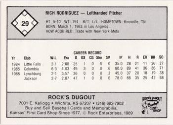 1989 Rock's Dugout Wichita Wranglers Red Border #NNO Rich Rodriguez Back