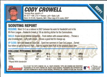 2007 Bowman Draft Picks & Prospects - Prospects Gold #BDPP1 Cody Crowell Back