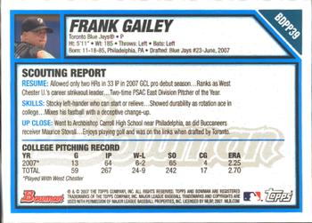 2007 Bowman Draft Picks & Prospects - Prospects Gold #BDPP39 Frank Gailey Back