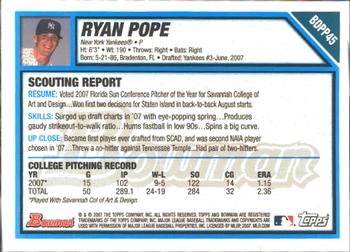 2007 Bowman Draft Picks & Prospects - Prospects Gold #BDPP45 Ryan Pope Back