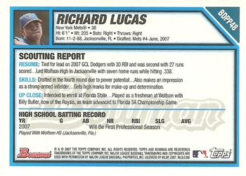 2007 Bowman Draft Picks & Prospects - Prospects Gold #BDPP48 Richard Lucas Back