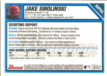 2007 Bowman Draft Picks & Prospects - Prospects Gold #BDPP63 Jake Smolinski Back