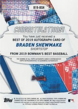 2019 Bowman's Best - Best of 2019 Autographs Green Refractor #B19-BSH Braden Shewmake Back