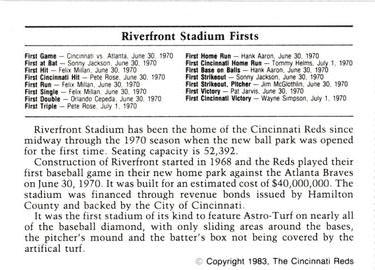 1983 Cincinnati Reds Yearbook Cards #NNO Riverfront Stadium Back
