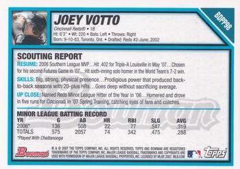 2007 Bowman Draft Picks & Prospects - Futures Game Prospects Jerseys #BDPP98 Joey Votto Back