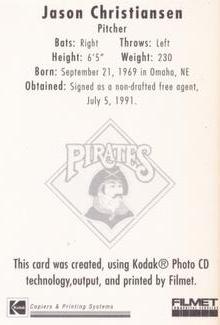 1995 Kodak Pittsburgh Pirates #NNO Jason Christiansen Back