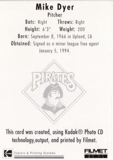 1995 Kodak Pittsburgh Pirates #NNO Mike Dyer Back