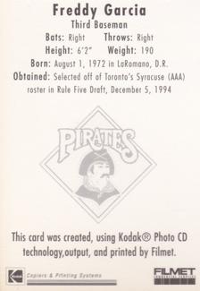 1995 Kodak Pittsburgh Pirates #NNO Freddy Garcia Back