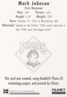 1995 Kodak Pittsburgh Pirates #NNO Mark Johnson Back