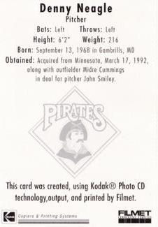 1995 Kodak Pittsburgh Pirates #NNO Denny Neagle Back