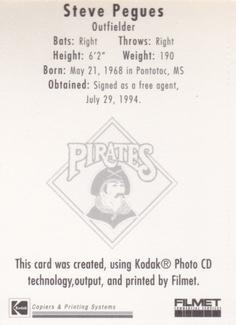 1995 Kodak Pittsburgh Pirates #NNO Steve Pegues Back