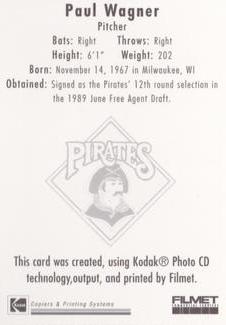 1995 Kodak Pittsburgh Pirates #NNO Paul Wagner Back