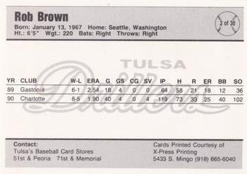1991 Tulsa Drillers #2 Rob Brown Back