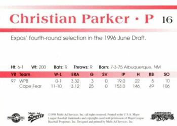 1998 Multi-Ad Harrisburg Senators #16 Christian Parker Back