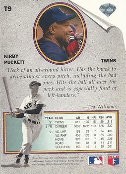 1992 Upper Deck - Ted Williams' Best #T9 Kirby Puckett Back