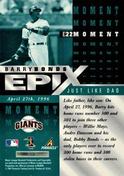 1998 Score - Epix Emerald #E22 Barry Bonds Back