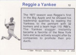 1984 Galasso Reggie Jackson Mini #12 Reggie Jackson Back