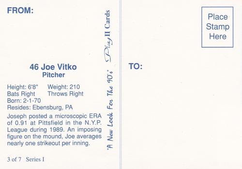 1990 Play II Columbia Mets Postcards #3 Series I Joe Vitko Back
