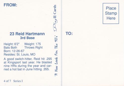 1990 Play II Columbia Mets Postcards #4 Series I Reid Hartmann Back