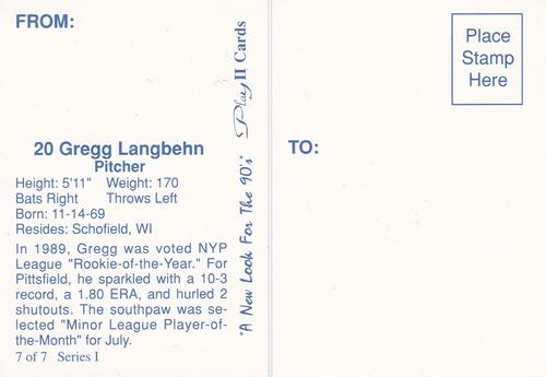 1990 Play II Columbia Mets Postcards #7 Series I Gregg Langbehn Back