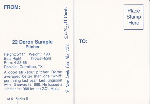 1990 Play II Columbia Mets Postcards #1 Series II Deron Sample Back