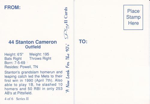 1990 Play II Columbia Mets Postcards #4 Series II Stanton Cameron Back