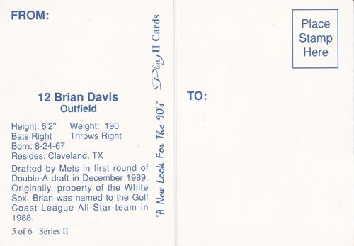 1990 Play II Columbia Mets Postcards #5 Series II Brian Davis Back