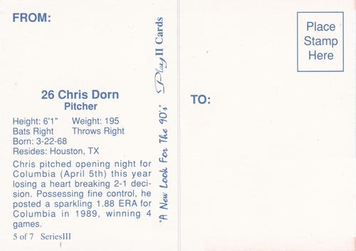 1990 Play II Columbia Mets Postcards #5 Series III Chris Dorn Back