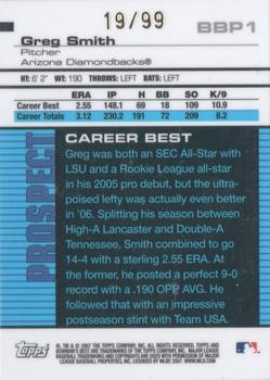 2007 Bowman's Best - Prospects Blue #BBP1 Greg Smith Back