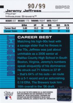 2007 Bowman's Best - Prospects Blue #BBP52 Jeremy Jeffress Back